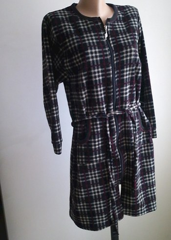 Kadın Gri Kareli Midi Salaş Bornoz - Görsel 2