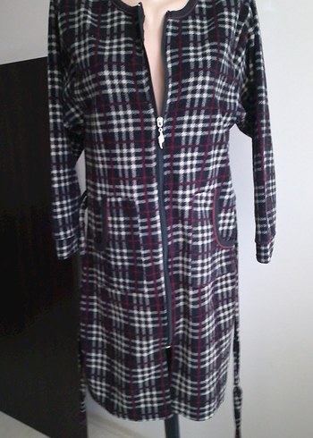 Kadın Gri Kareli Midi Salaş Bornoz - Görsel 5