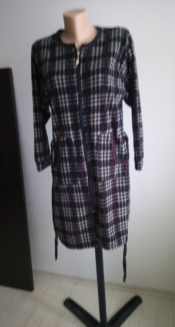 Kadın Gri Kareli Midi Salaş Bornoz - Görsel 3