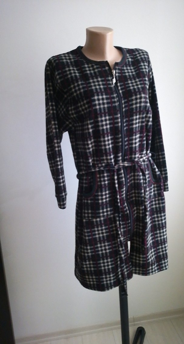 Kadın Gri Kareli Midi Salaş Bornoz - Görsel 2