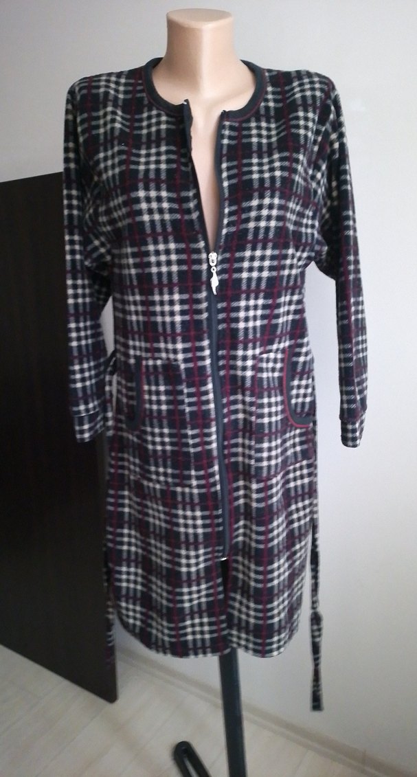 Kadın Gri Kareli Midi Salaş Bornoz - Görsel 5