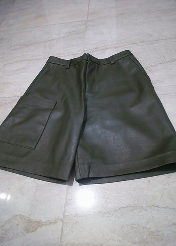 Kemerli Koyu Yeşil Deri Kadın Şort etek Zara marka 32 Beden - Görsel 7