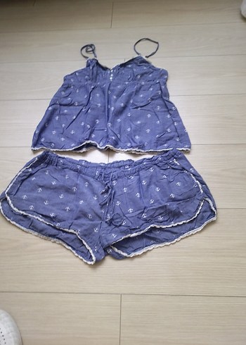 s Beden mavi Renk Kadın Mavi Askılı Mini Pijama Takımı