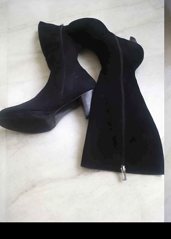 Diğer Siyah Süet Diz Boyu Stiletto Çizme