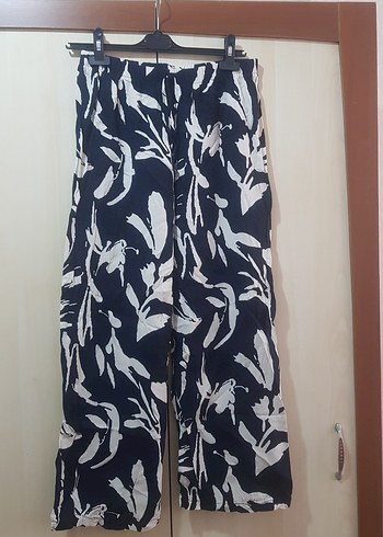 Lacivert Batik Desenli Bol Kesim Kumaş Pantolon