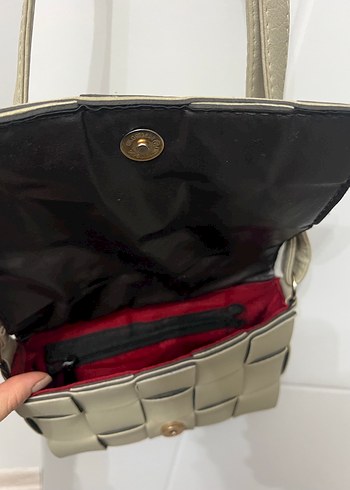 Gri Deri Kare Desenli Kadın Çanta - Görsel 3