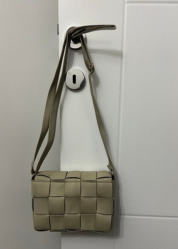 Gri Deri Kare Desenli Kadın Çanta - Görsel 2