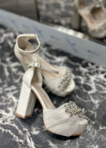 Beyaz Taşlı Platform Topuklu Gelinlik Ayakkabısı - Görsel 5
