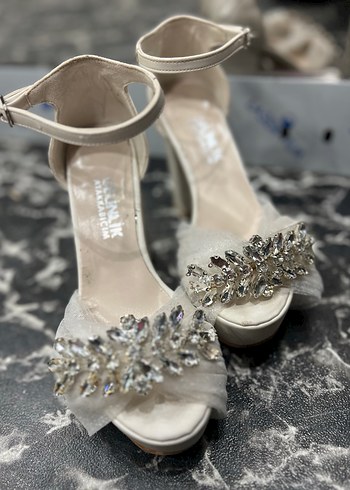 Beyaz Taşlı Platform Topuklu Gelinlik Ayakkabısı - Görsel 2