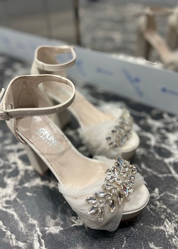 Beyaz Taşlı Platform Topuklu Gelinlik Ayakkabısı - Görsel 4