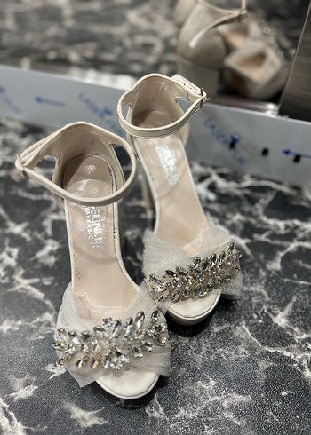 Beyaz Taşlı Platform Topuklu Gelinlik Ayakkabısı - Görsel 3