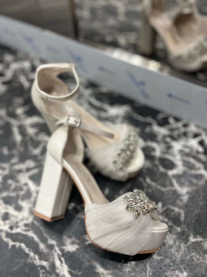 Beyaz Taşlı Platform Topuklu Gelinlik Ayakkabısı - Görsel 5