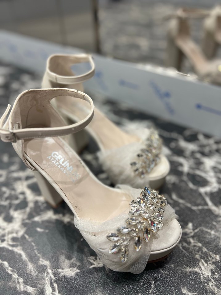 Beyaz Taşlı Platform Topuklu Gelinlik Ayakkabısı - Görsel 4