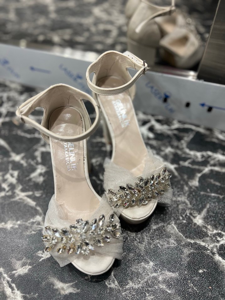 Beyaz Taşlı Platform Topuklu Gelinlik Ayakkabısı - Görsel 3