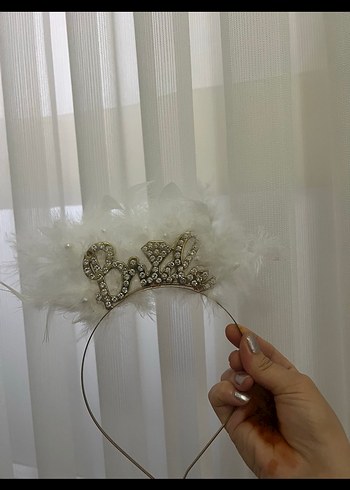 Tüylü Gold Gelin Tacı - Görsel 2
