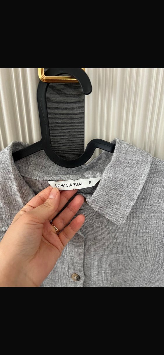 Gri Keten Midi Boy Düğmeli Rahat Elbise - Görsel 2