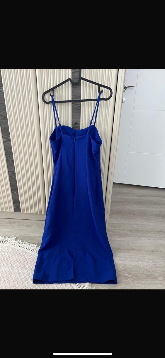 Lacivert Straplez Süet Kalem Elbise - Görsel 3