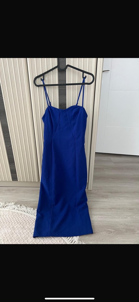 Lacivert Straplez Süet Kalem Elbise - Görsel 4