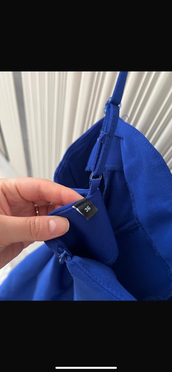 Lacivert Straplez Süet Kalem Elbise - Görsel 2