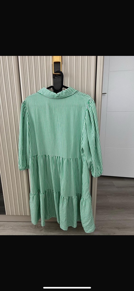 Yeşil Çizgili Midi Rahat Elbise - Görsel 3