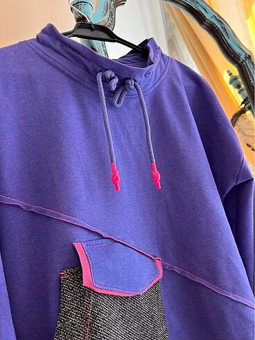 m Beden Mor yumuşacık kumaş sweatshirt