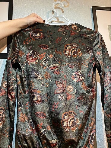 36 Beden yeşil Renk Retro Kadife Bluz