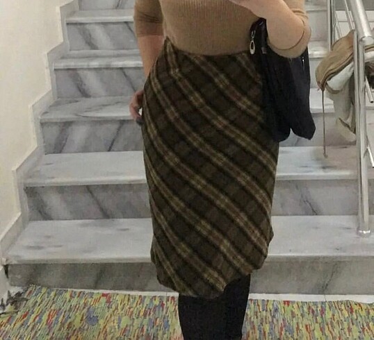 38 Beden kahverengi Renk Mango / Retro Kalem Etek