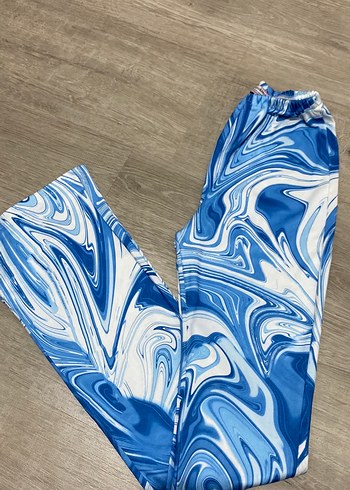 Mavi Tie-Dye Desenli Kadın Kumaş Pantolon İspanyol