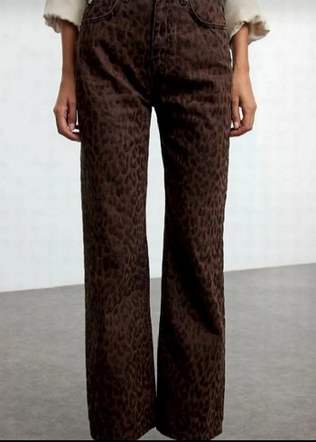 Zara Kahverengi Leopar Desenli Kadın Kumaş Pantolon