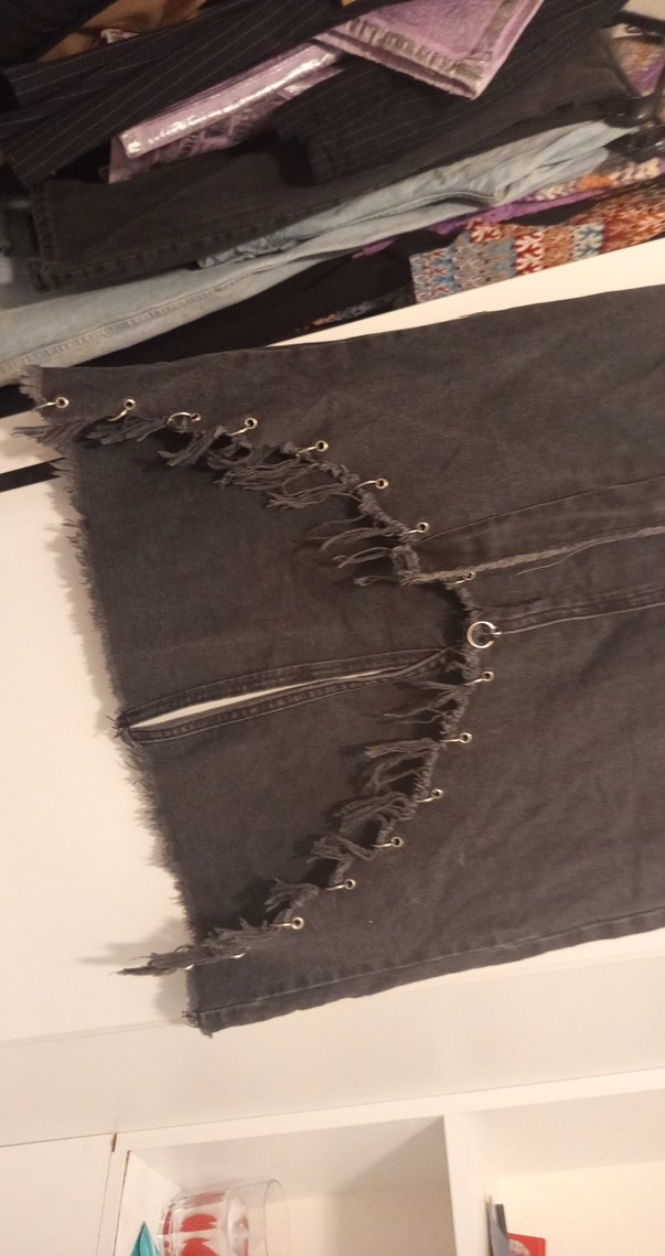 Nakışlı Siyah Uzun Kot Etek - Görsel 4