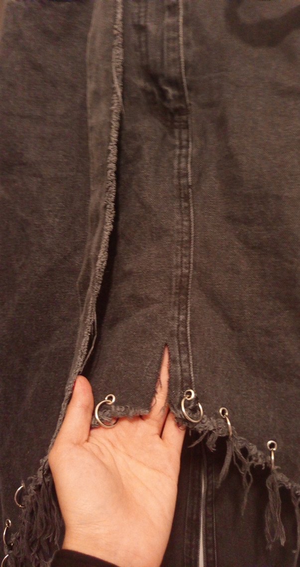 Nakışlı Siyah Uzun Kot Etek - Görsel 2