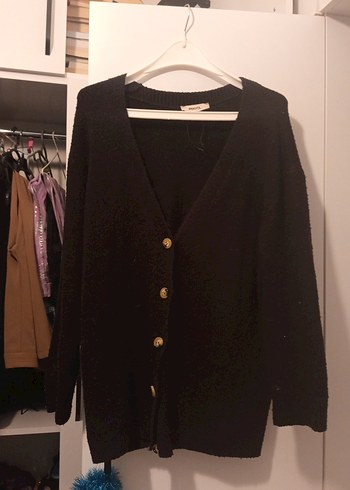 Düğmeli Siyah Midi Kadın Hırka - Görsel 3