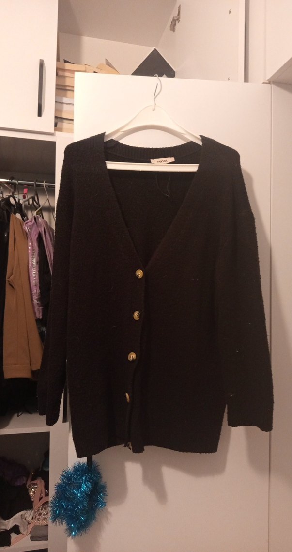 Düğmeli Siyah Midi Kadın Hırka - Görsel 3