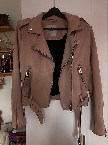pembe süet biker ceket