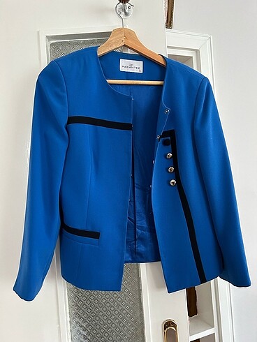 Parantez saks mavisi şık blazer ceket