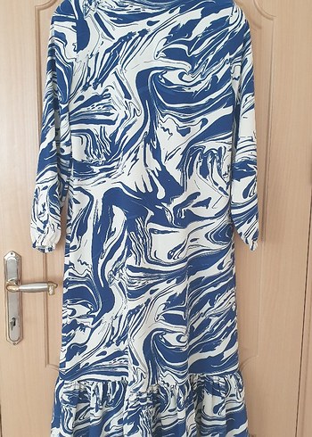 Diğer Mavi Batik Desenli Uzun Bohem Elbise