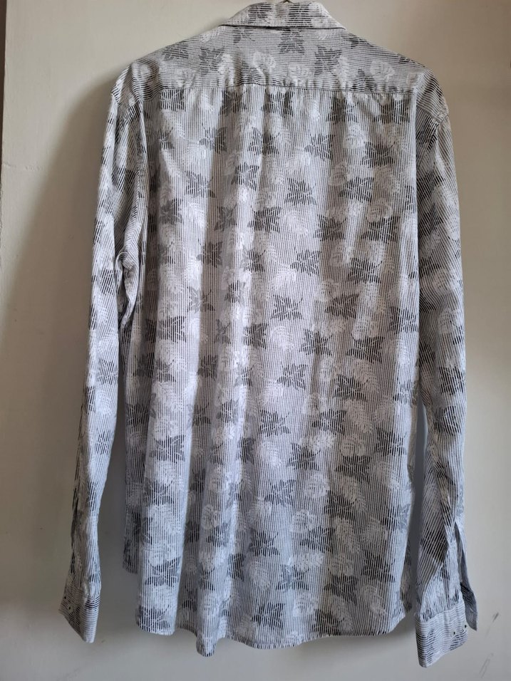 Uzun Kollu Gri Pamuklu Erkek Gömlek - Görsel 2