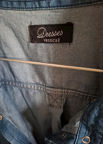 l Beden Düğmeli Mavi Denim Kolsuz Gömlek Elbise