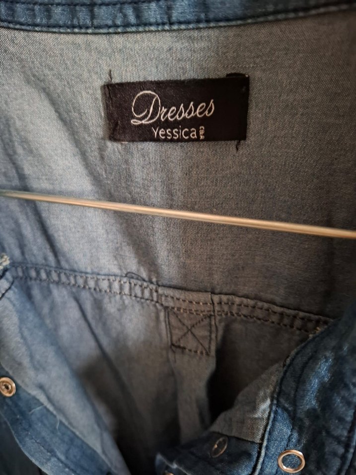 Düğmeli Mavi Denim Kolsuz Gömlek Elbise - Görsel 2