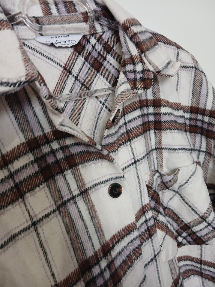 Düğmeli Oversize Ekose Kadın Gömlek - Görsel 2