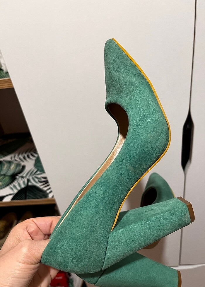 Süet kalın topuklu stiletto - Görsel 3