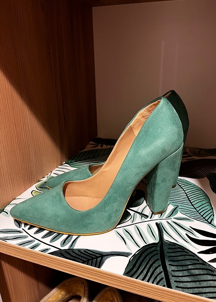 Süet kalın topuklu stiletto - Görsel 5