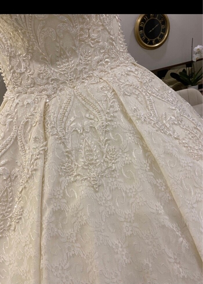 Boncuk işlemeli vintage uzun kuyruklu gelinlik - Görsel 4