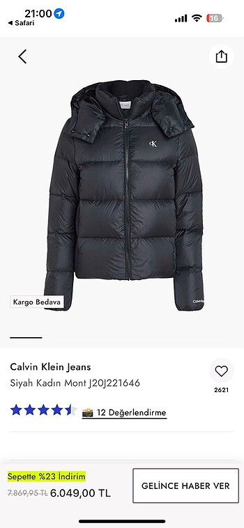 m Beden siyah Renk Calvin Klein kadın kaz tüyü mont M