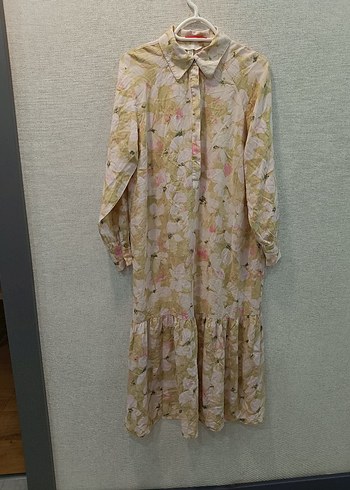 Bej Bohem Uzun Kollu Pileli Elbise - Görsel 2