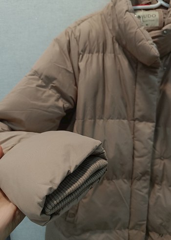 Bej Uzun Kadın Kışlık Düğmeli Mont - Görsel 3