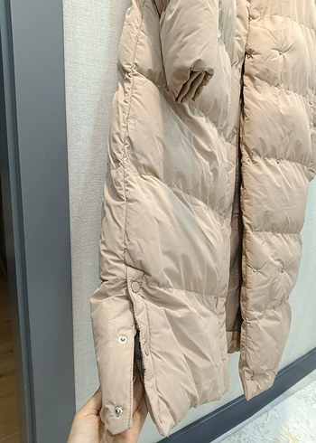 Bej Uzun Kadın Kışlık Düğmeli Mont - Görsel 9