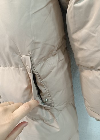 Bej Uzun Kadın Kışlık Düğmeli Mont - Görsel 8