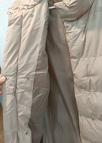 Bej Uzun Kadın Kışlık Düğmeli Mont - Görsel 5