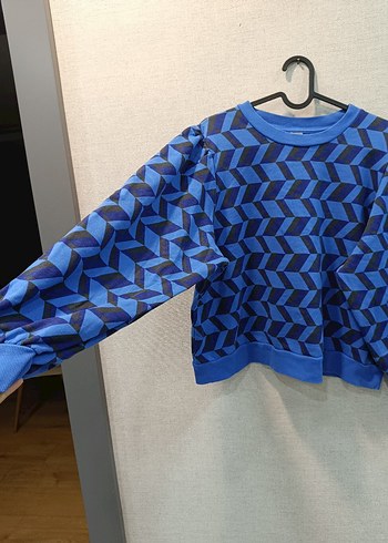 Mavi Geometrik Desenli Uzun Kollu Triko sweatshirt - Görsel 2